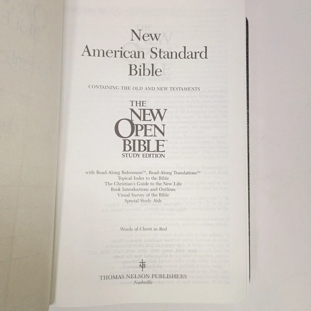 Thomas Nelson 1990 New Open Bible NASB Study Edition Black Bonded Leather 1976